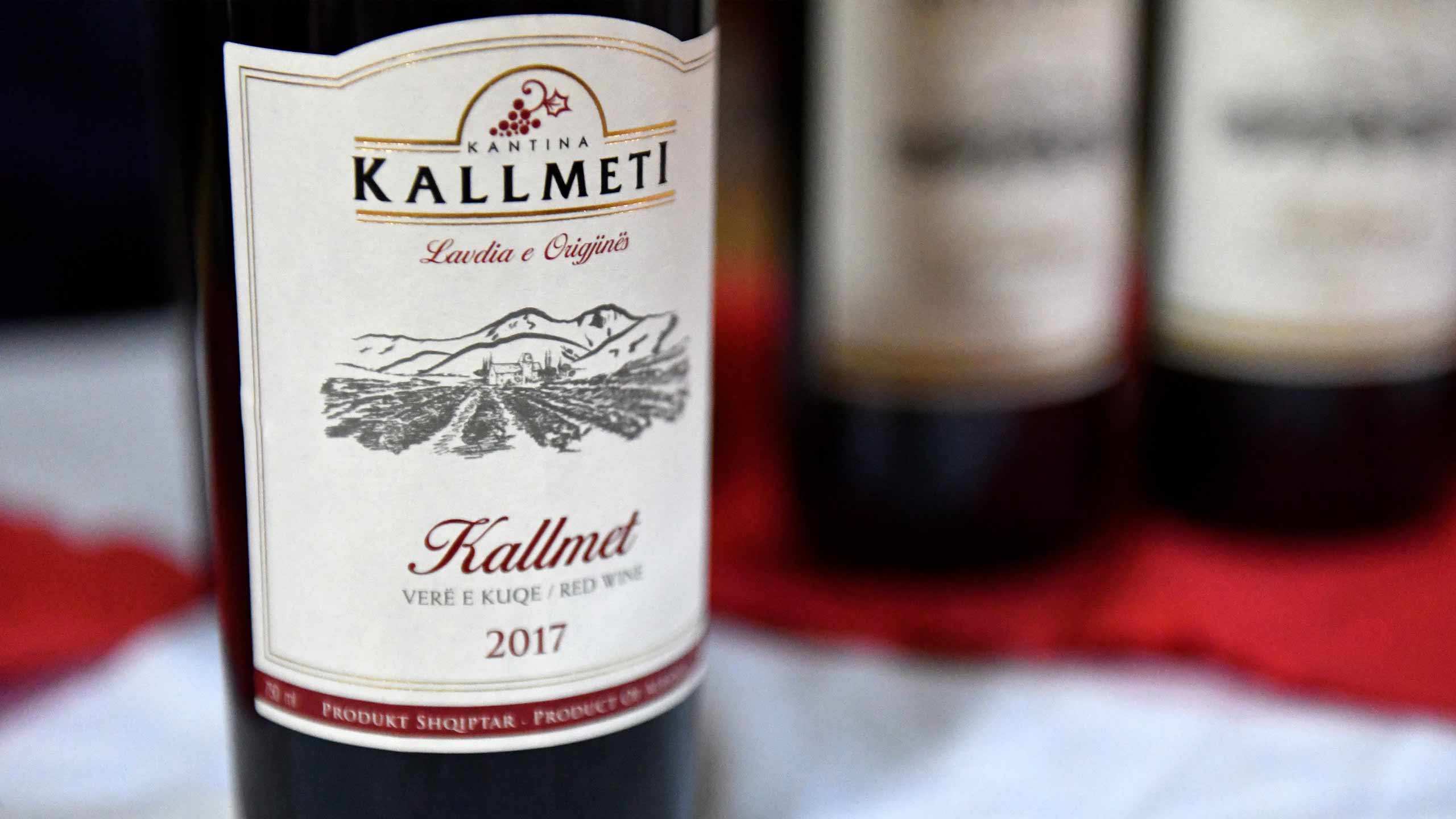 A bottle of 2017 Kallmeti red wine.