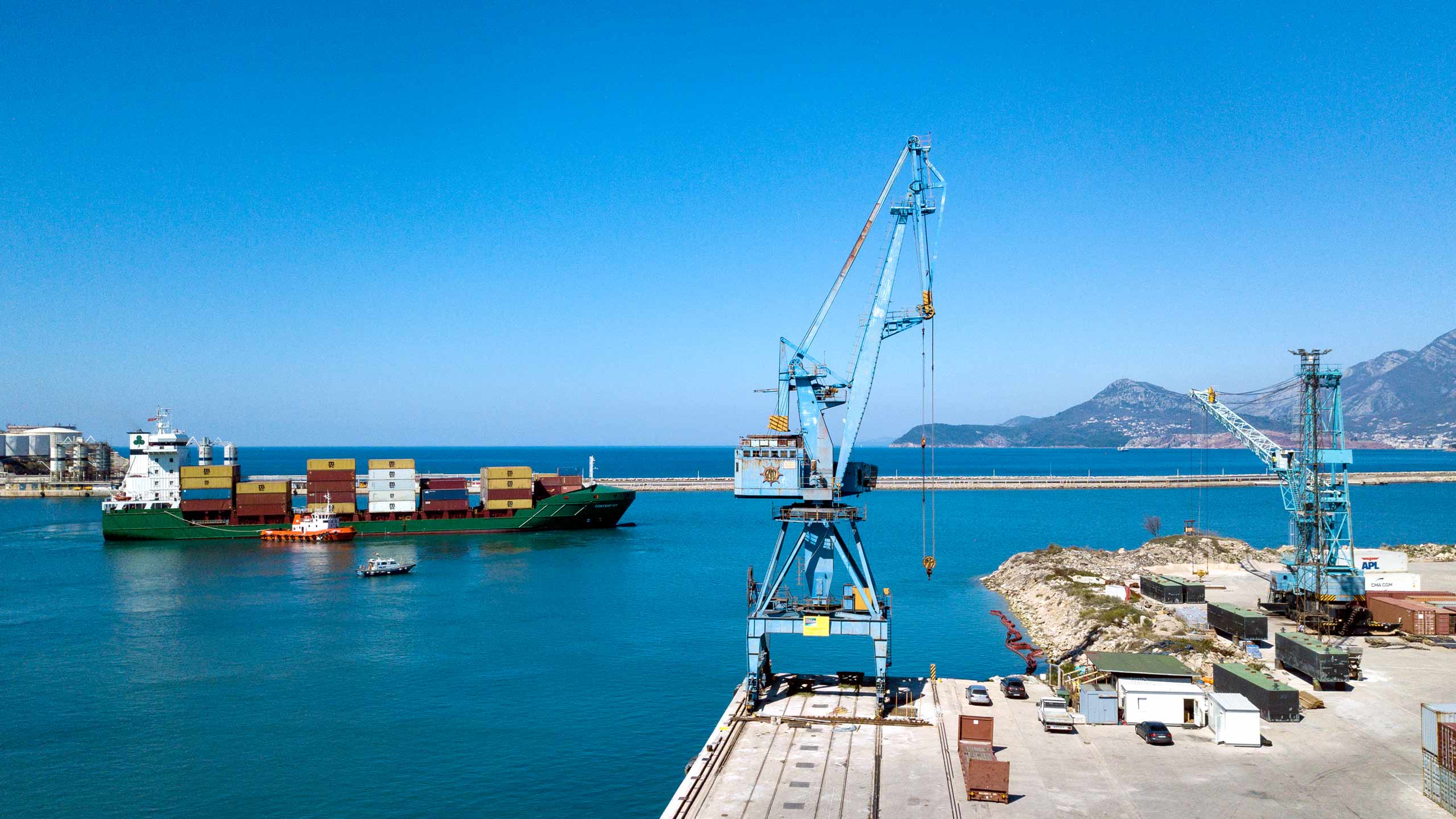 A ship leaving the Port of Bar, Montenegro